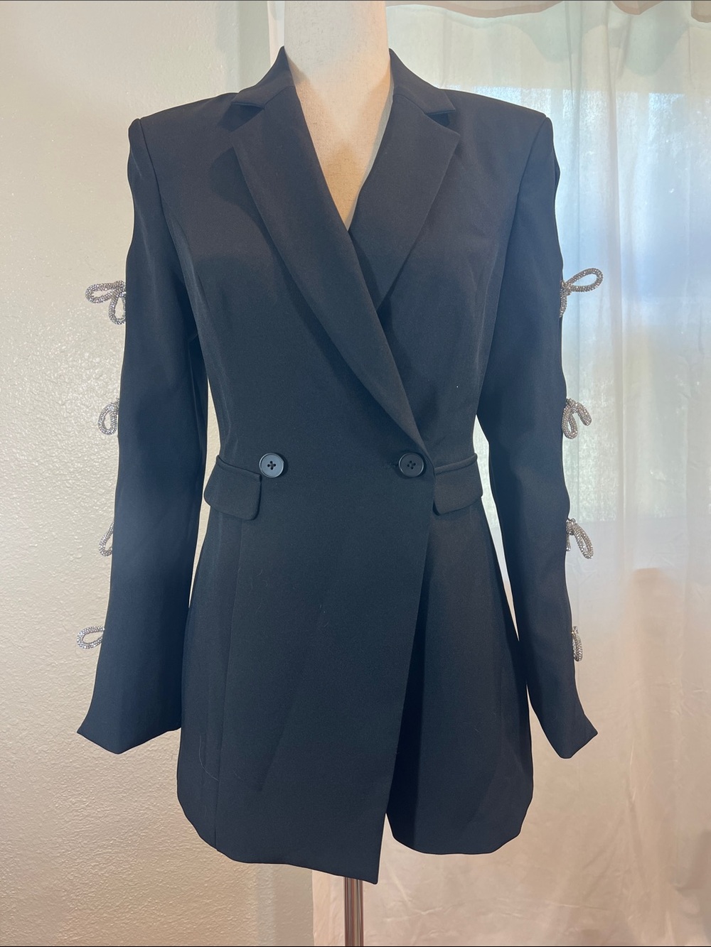 Endless Rose Black Double-Breasted Bow Detailed Blazer Romper. Size S. NWOT